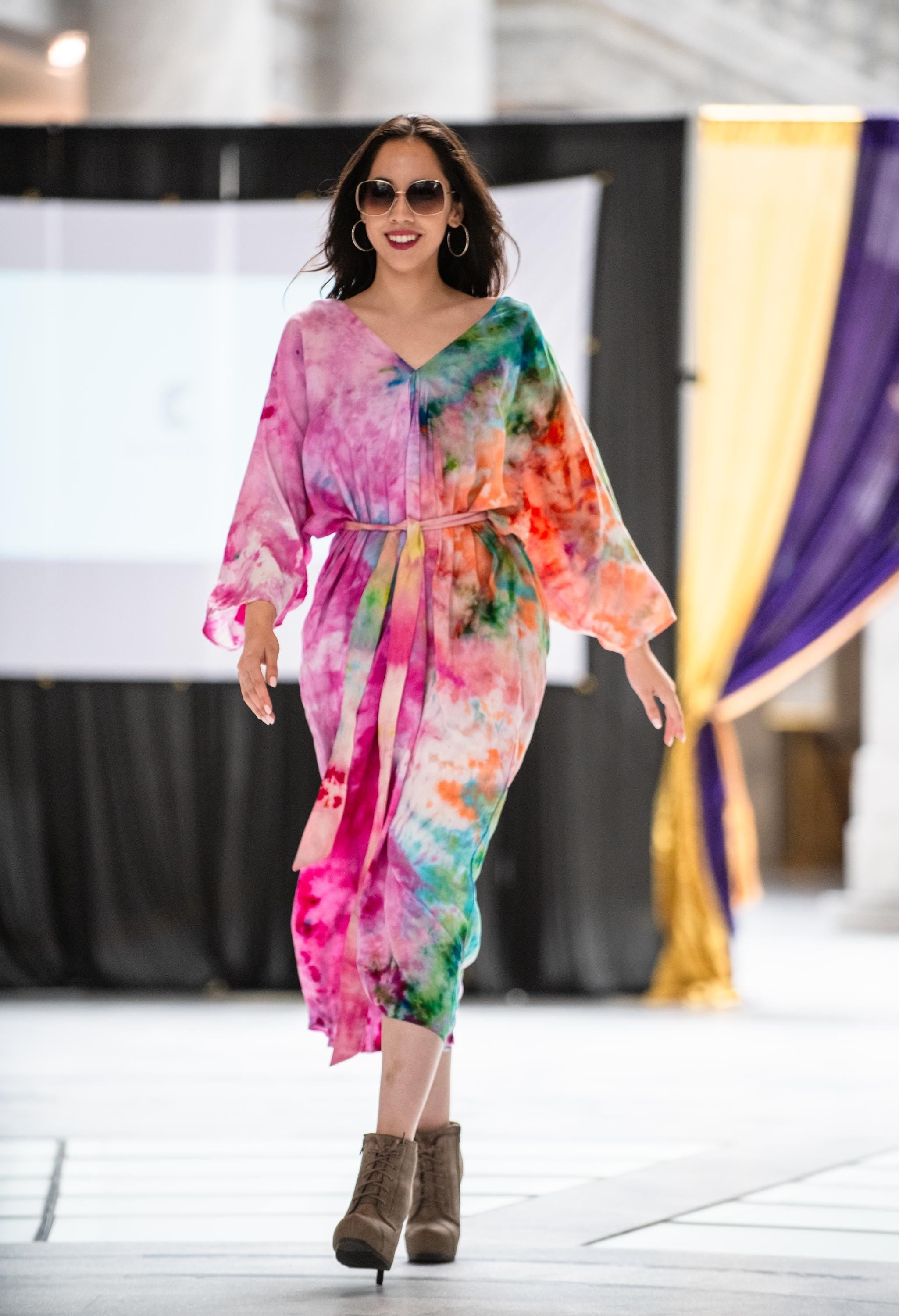 Hand-Dyed Rainbow Caftan | One-of-a-Kind Tie-Dye Boho Kimono Dress