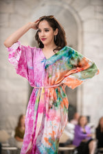 Load image into Gallery viewer, Hand-Dyed Rainbow Caftan | One-of-a-Kind Tie-Dye Boho Kimono Dress
