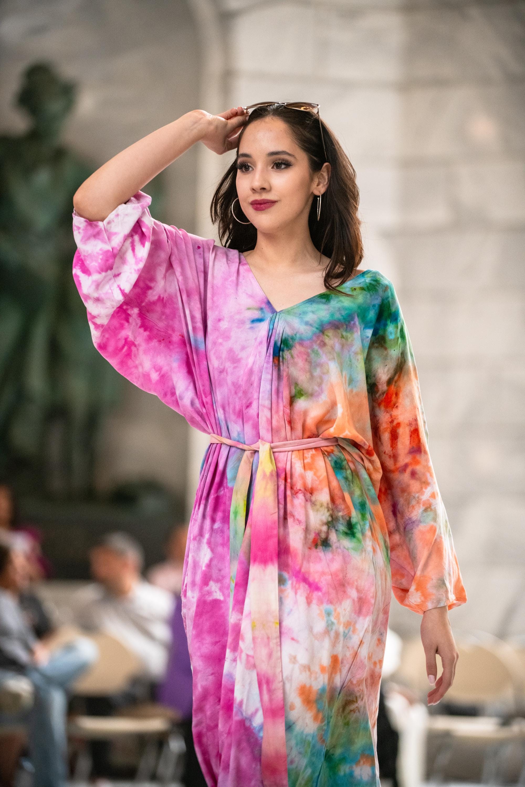 Hand-Dyed Rainbow Caftan | One-of-a-Kind Tie-Dye Boho Kimono Dress
