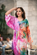 Load image into Gallery viewer, Hand-Dyed Rainbow Caftan | One-of-a-Kind Tie-Dye Boho Kimono Dress
