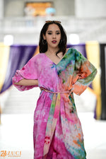 Load image into Gallery viewer, Hand-Dyed Rainbow Caftan | One-of-a-Kind Tie-Dye Boho Kimono Dress
