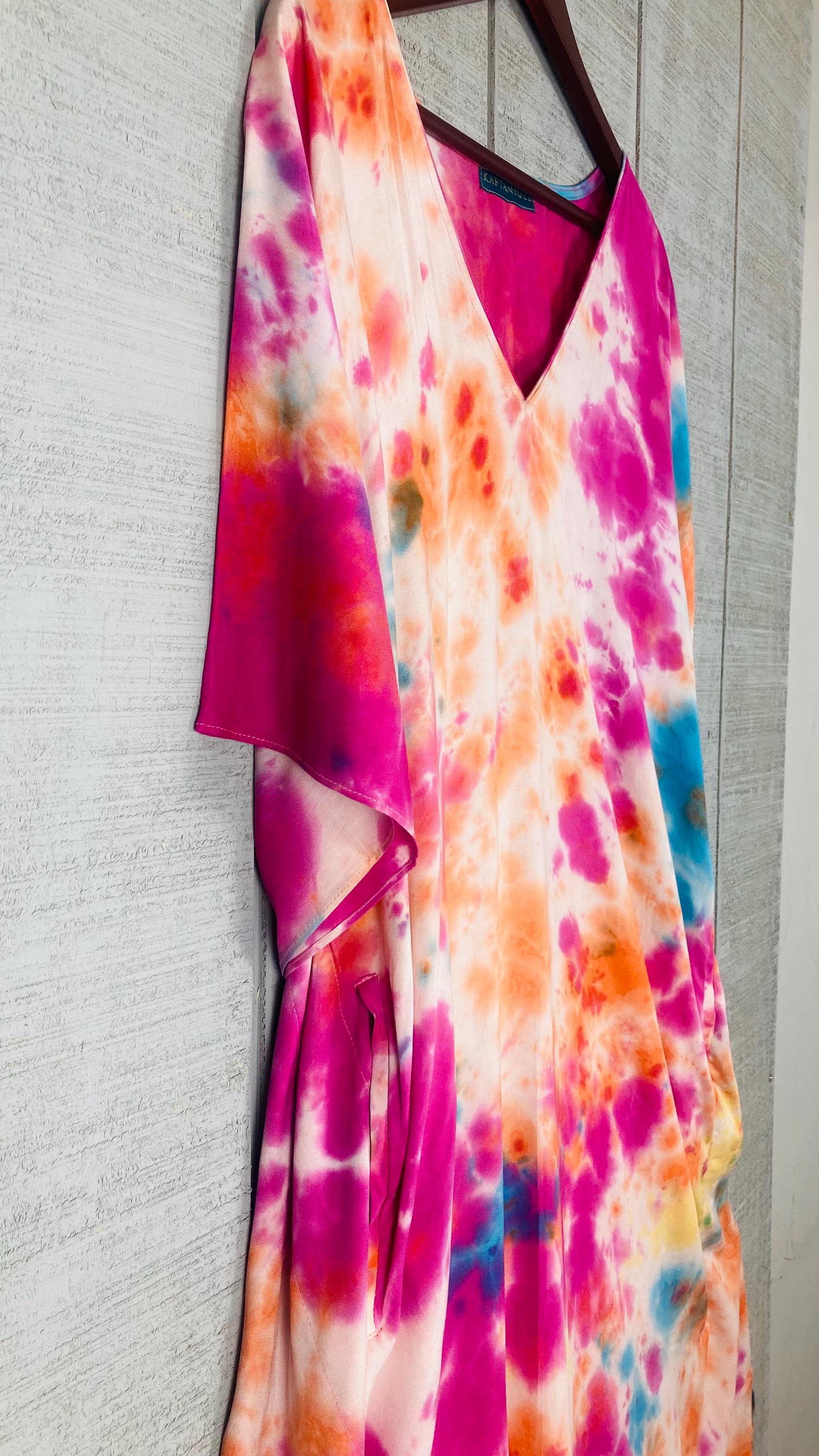 Sunset Carnival Hand-Dyed Kaftan | Plus Size Tie-Dye Boho Maxi Dress