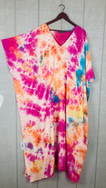 Load image into Gallery viewer, Sunset Carnival Hand-Dyed Kaftan | Plus Size Tie-Dye Boho Maxi Dress

