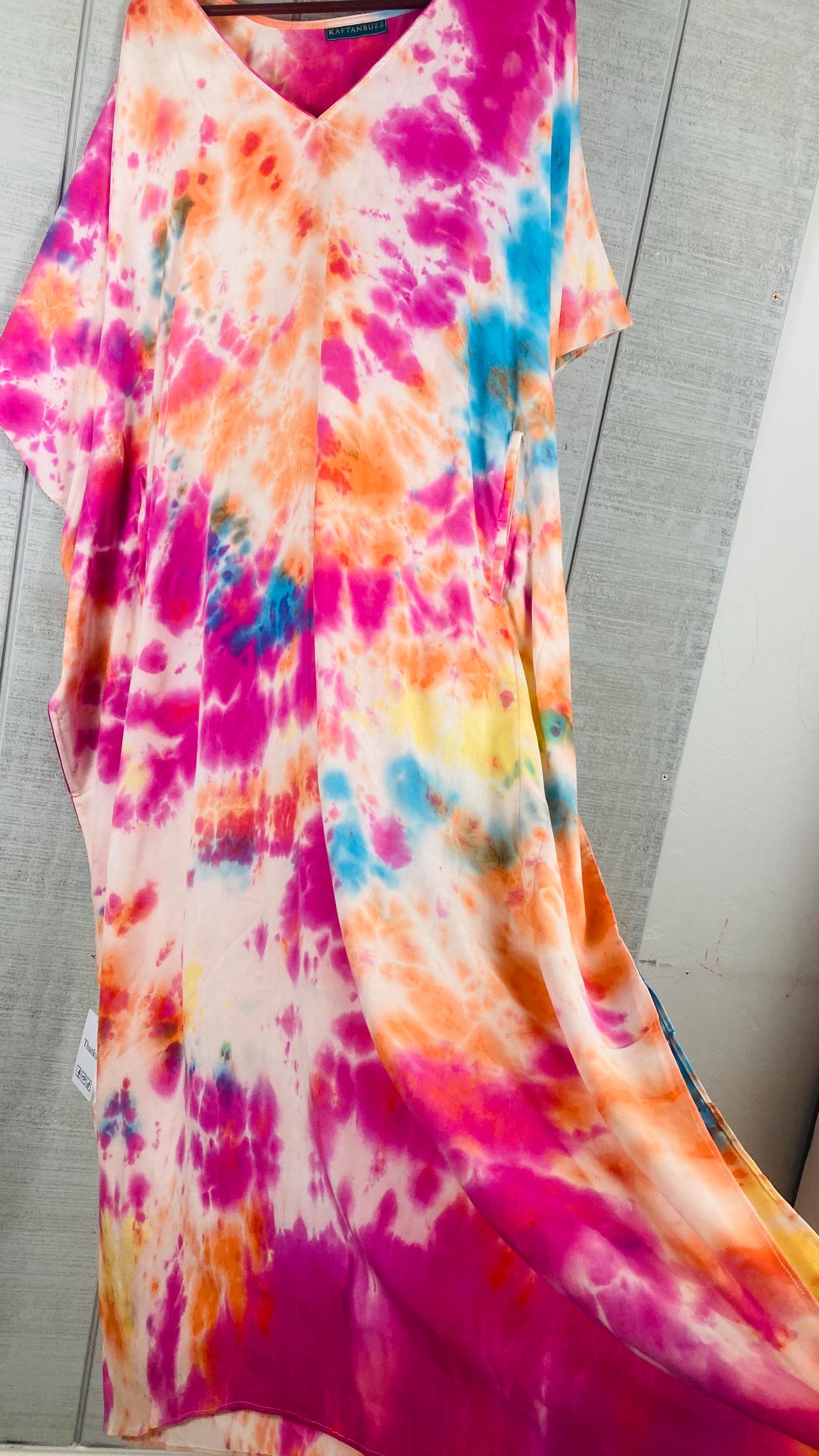 Sunset Carnival Hand-Dyed Kaftan | Plus Size Tie-Dye Boho Maxi Dress