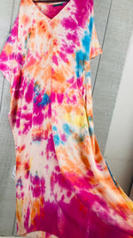 Load image into Gallery viewer, Sunset Carnival Hand-Dyed Kaftan | Plus Size Tie-Dye Boho Maxi Dress
