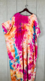 Load image into Gallery viewer, Sunset Carnival Hand-Dyed Kaftan | Plus Size Tie-Dye Boho Maxi Dress
