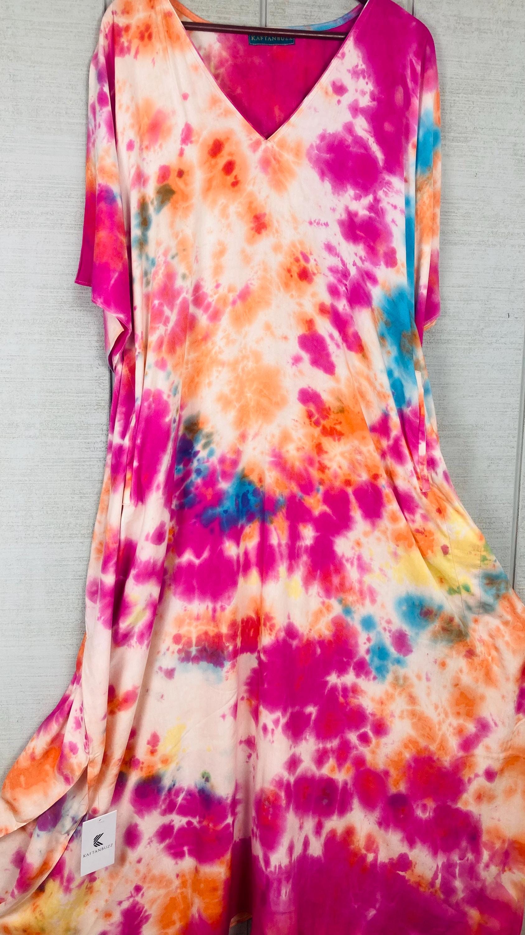 Sunset Carnival Hand-Dyed Kaftan | Plus Size Tie-Dye Boho Maxi Dress