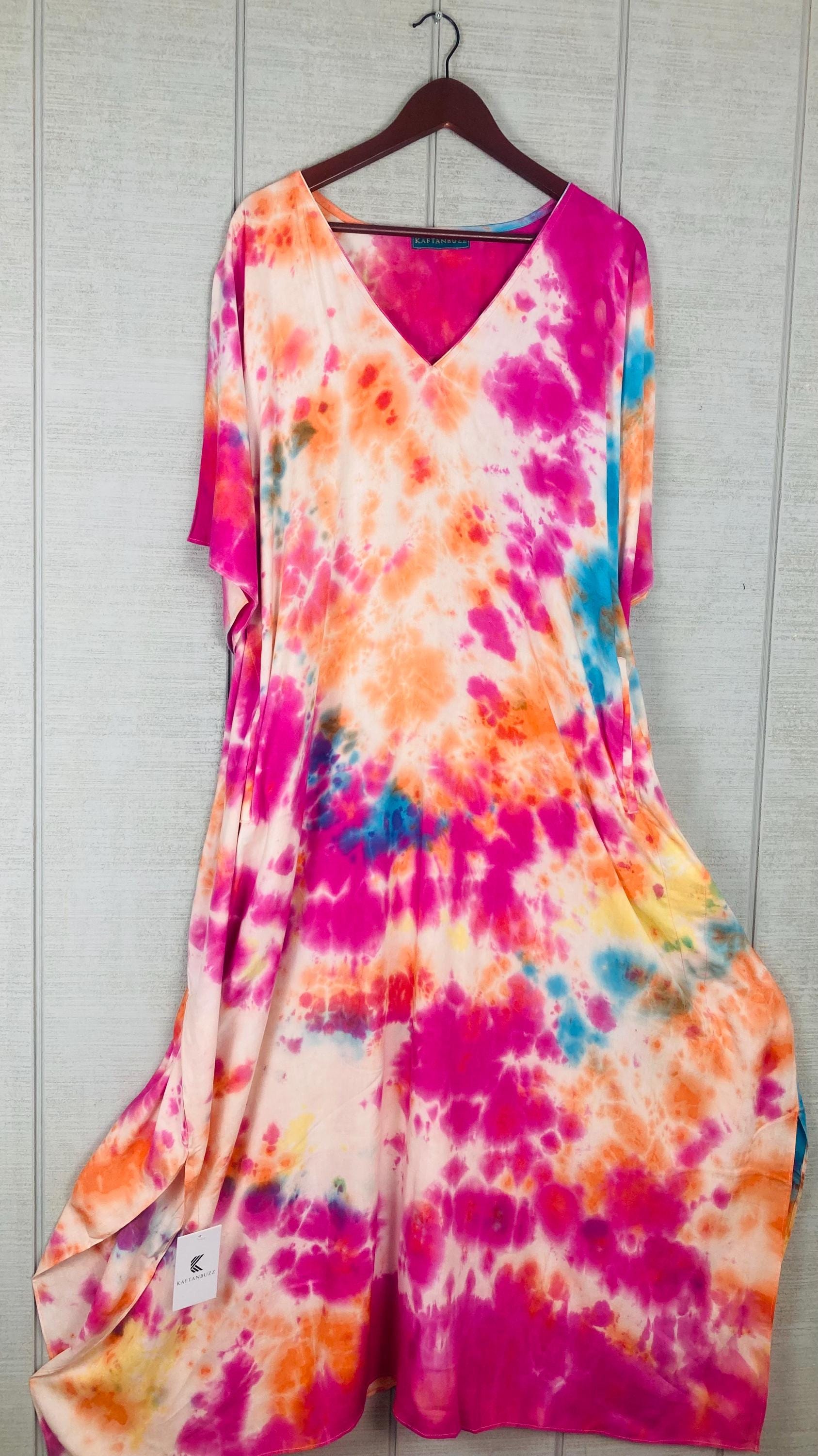 Sunset Carnival Hand-Dyed Kaftan | Plus Size Tie-Dye Boho Maxi Dress