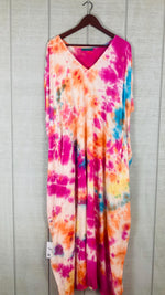 Load image into Gallery viewer, Sunset Carnival Hand-Dyed Kaftan | Plus Size Tie-Dye Boho Maxi Dress
