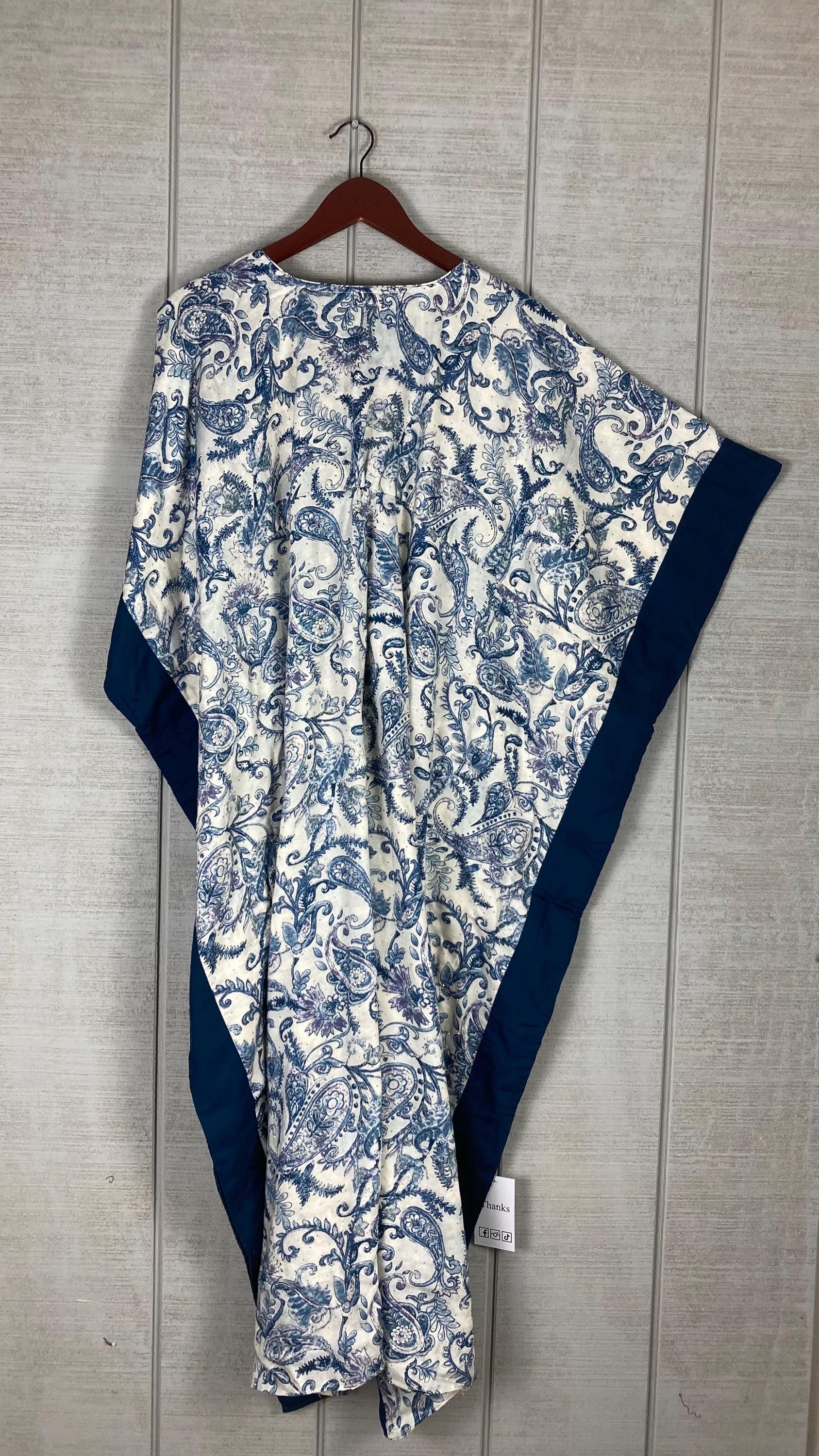 Blue Paisley Print Long Kaftan | Lightweight Boho Lounge & Resort Dress