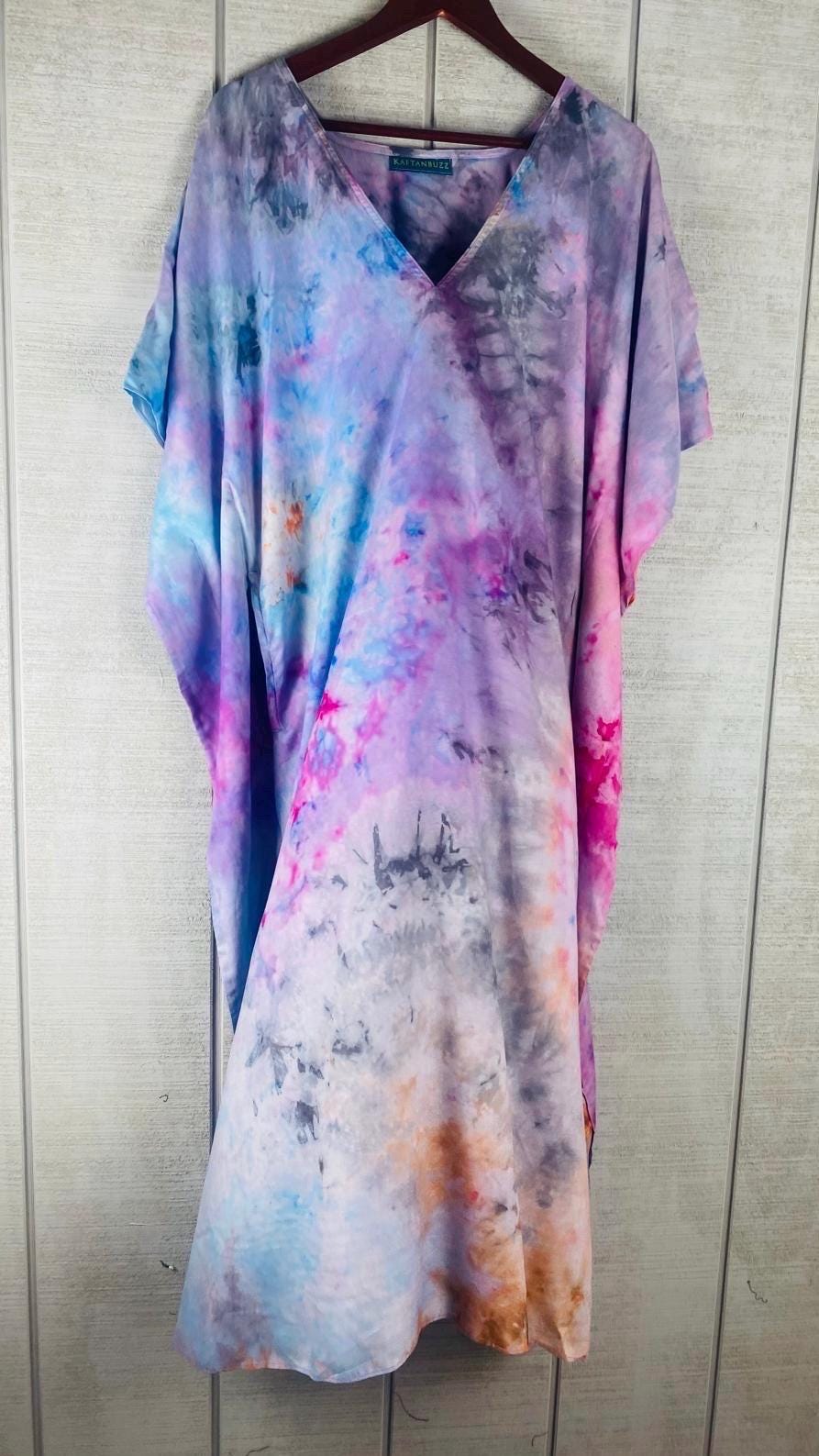 Hand-Dyed Galaxy Tie-Dye Caftan | Purple Pink Blue Plus Size Maxi Dress
