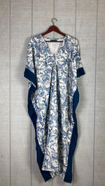 Load image into Gallery viewer, Blue Paisley Print Long Kaftan | Lightweight Boho Lounge &amp; Resort Dress
