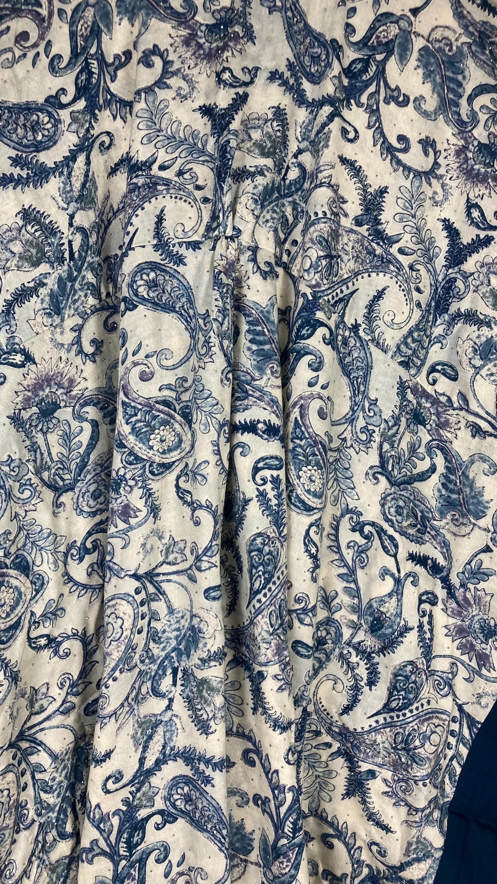 Blue Paisley Print Long Kaftan | Lightweight Boho Lounge & Resort Dress