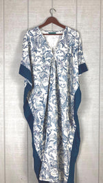 Load image into Gallery viewer, Blue Paisley Print Long Kaftan | Lightweight Boho Lounge &amp; Resort Dress
