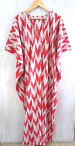 Load image into Gallery viewer, Red &amp; White Chevron Cotton Kaftan | Boho Plus Size Maxi Dress
