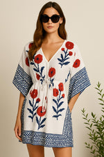 Load image into Gallery viewer, Block Print Cotton Caftan | Flowy Boho Plus Size Fall Dress with Waist
