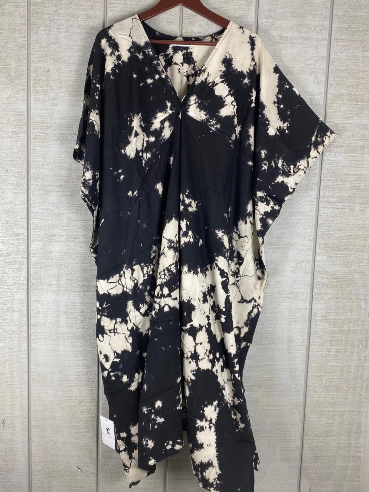 Black Cotton Kaftan Dress | Boho Tie-Dye Plus Size Lounge & Beachwear