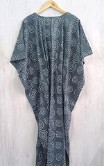 Load image into Gallery viewer, Geometric Cotton Kaftan | Flowy Grey Boho Plus Size Dress with Waist Tie

