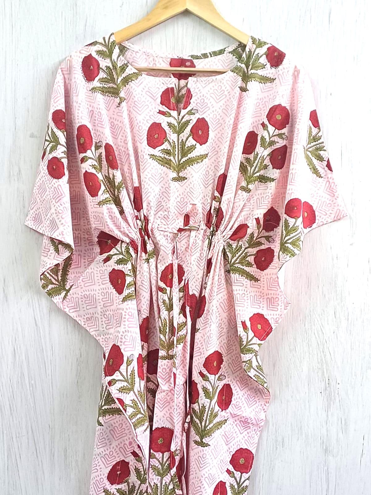 Poppy Hand Block Cotton Kaftan | Flowy Plus Size Boho Fall Maxi Dress