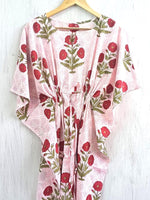 Load image into Gallery viewer, Poppy Hand Block Cotton Kaftan | Flowy Plus Size Boho Fall Maxi Dress
