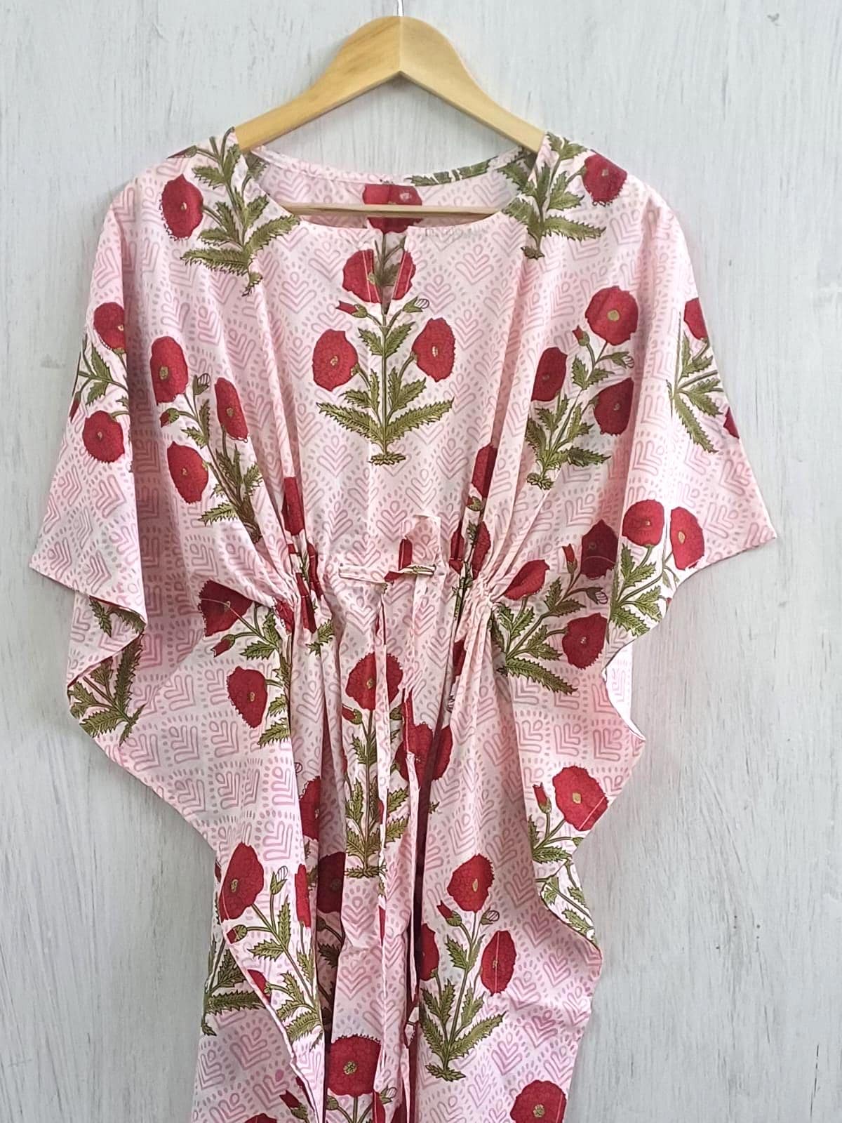 Poppy Hand Block Cotton Kaftan | Flowy Plus Size Boho Fall Maxi Dress