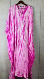 Load image into Gallery viewer, Pink and White Tie Dye Kaftan Dress for Women | Boho Plus Size Hand Dyed Mumu
