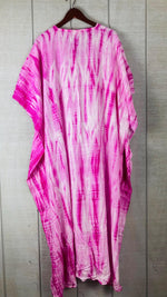 Load image into Gallery viewer, Pink and White Tie Dye Kaftan Dress for Women | Boho Plus Size Hand Dyed Mumu
