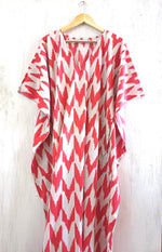 Load image into Gallery viewer, Red &amp; White Chevron Cotton Kaftan | Boho Plus Size Maxi Dress
