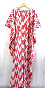 Load image into Gallery viewer, Red &amp; White Chevron Cotton Kaftan | Boho Plus Size Maxi Dress
