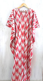 Load image into Gallery viewer, Red &amp; White Chevron Cotton Kaftan | Boho Plus Size Maxi Dress
