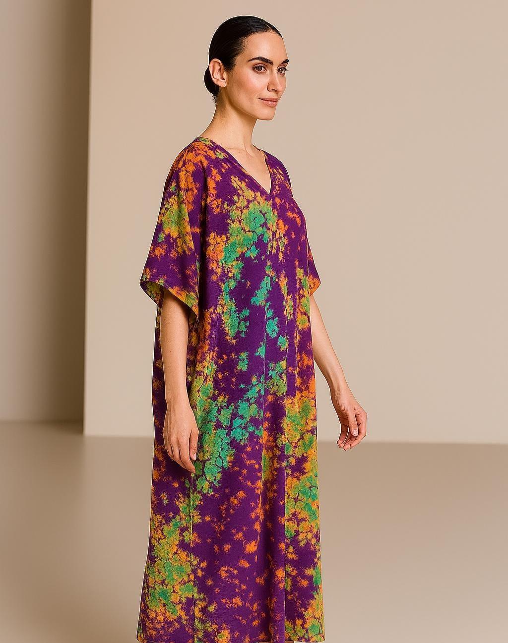 Plus Size Tie-Dye Kaftan Dress | Hand-Dyed Rayon Boho Maxi Dress