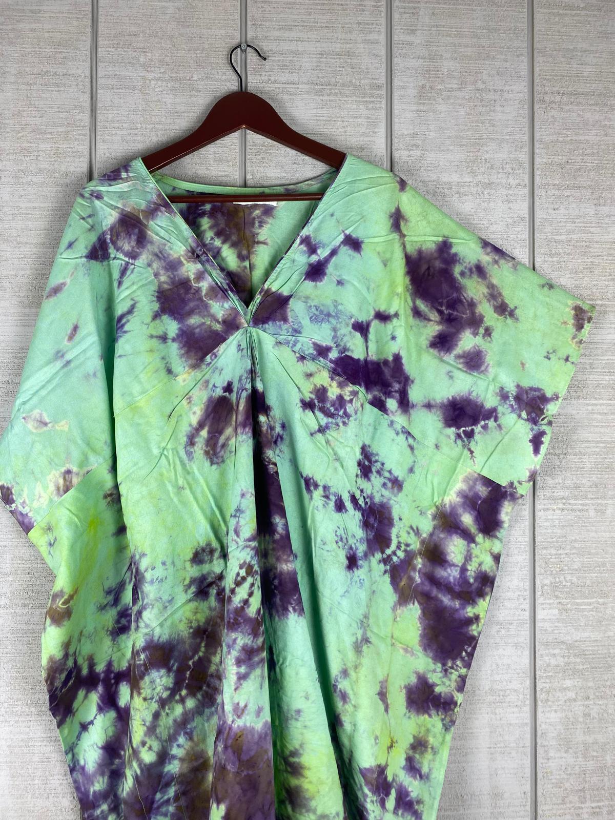 Green Cotton Kaftan Dress | Plus Size Boho Tie-Dye Lounge & Beachwear
