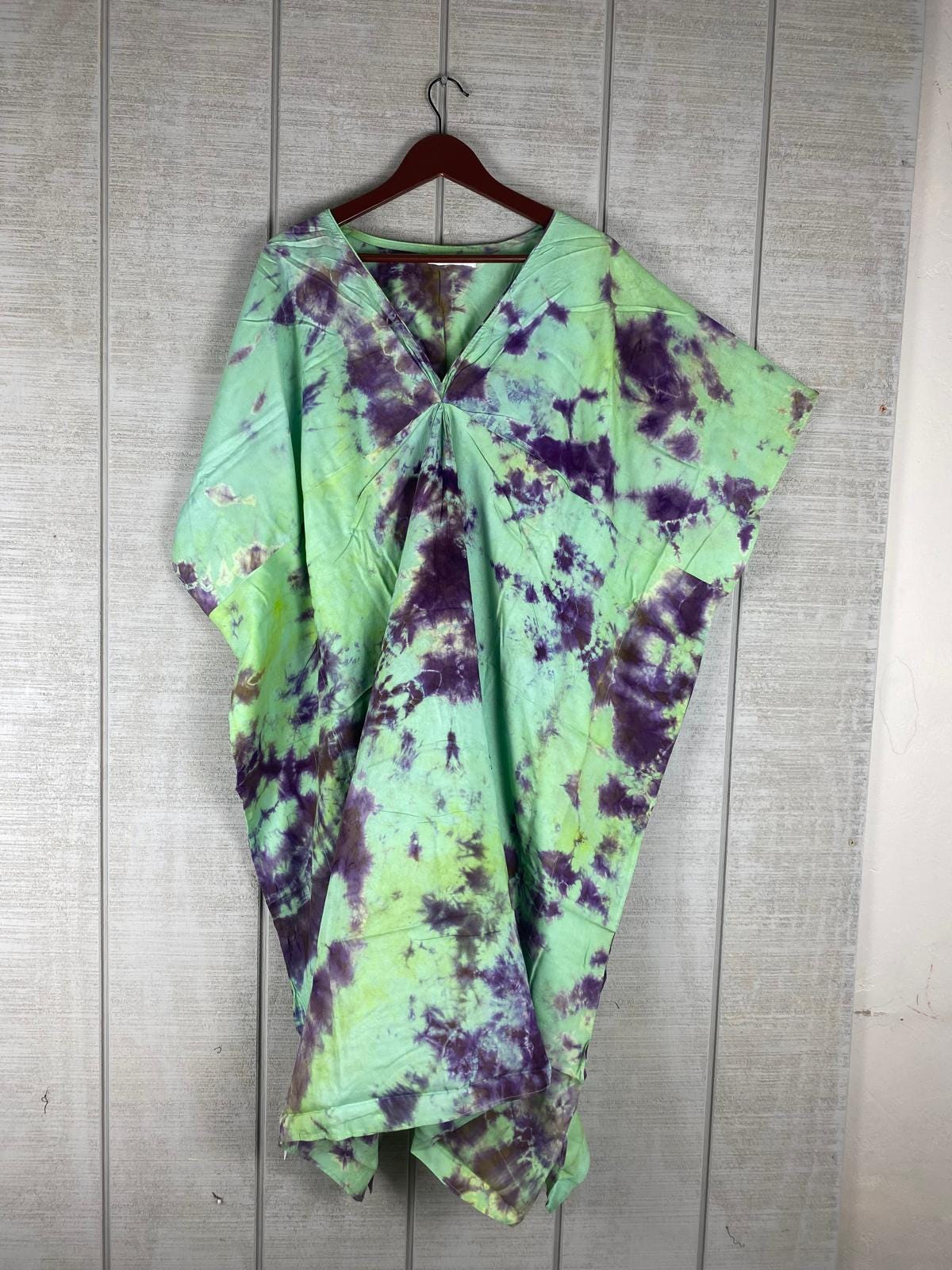 Green Cotton Kaftan Dress | Plus Size Boho Tie-Dye Lounge & Beachwear