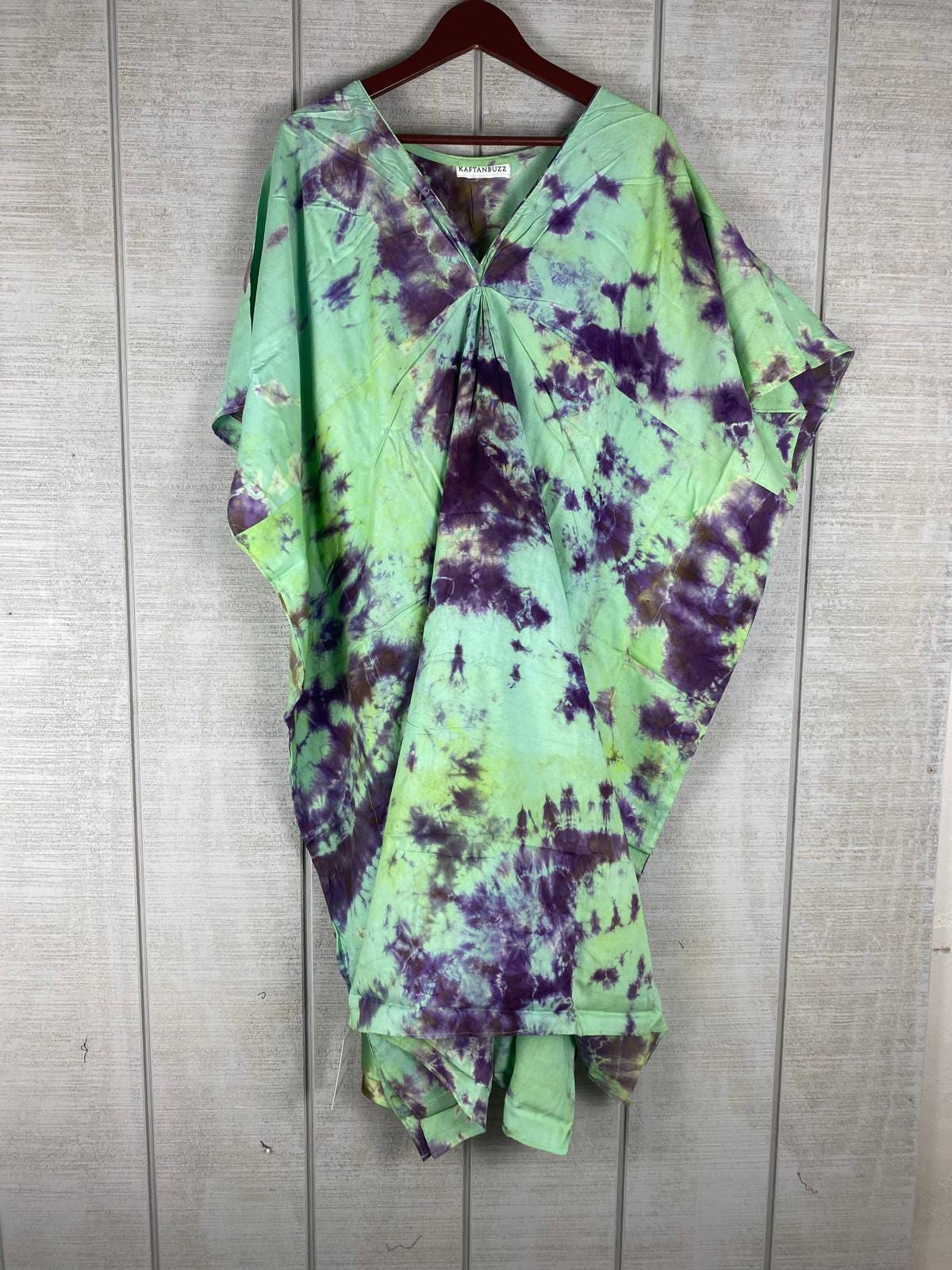 Green Cotton Kaftan Dress | Plus Size Boho Tie-Dye Lounge & Beachwear