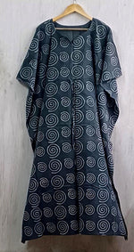 Load image into Gallery viewer, Geometric Cotton Kaftan | Flowy Grey Boho Plus Size Dress with Waist Tie
