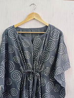 Load image into Gallery viewer, Geometric Cotton Kaftan | Flowy Grey Boho Plus Size Dress with Waist Tie
