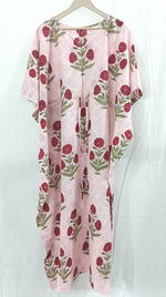 Load image into Gallery viewer, Poppy Hand Block Cotton Kaftan | Flowy Plus Size Boho Fall Maxi Dress
