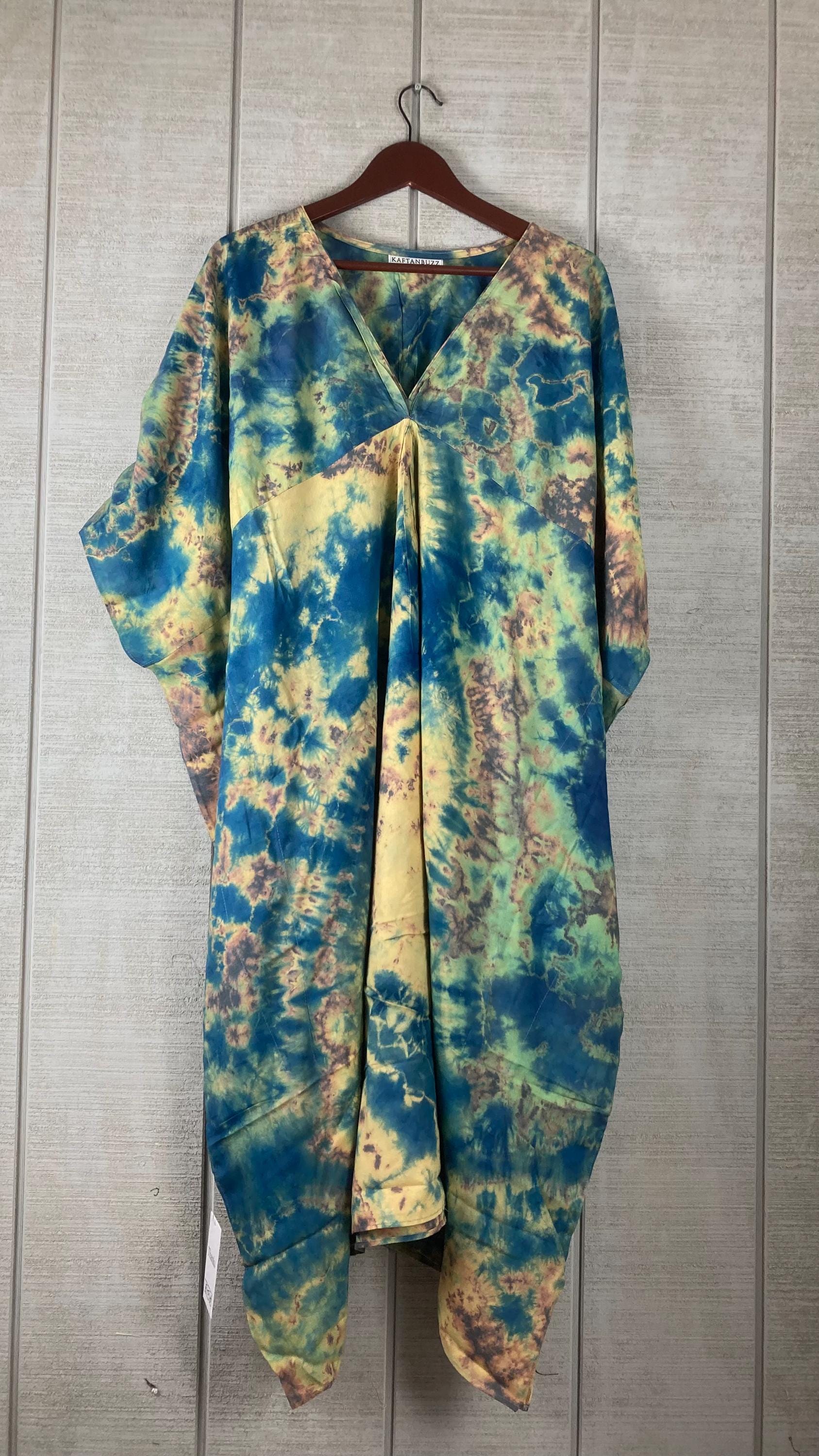 Ocean Wave Tie Dye Kaftan Dress for Women | Boho Plus Size Cotton Mumu