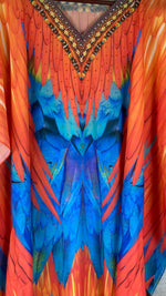 Load image into Gallery viewer, Fiery Sunset Batwing Caftan Dress – Sheer Boho Maxi &amp; Beach Cover Up
