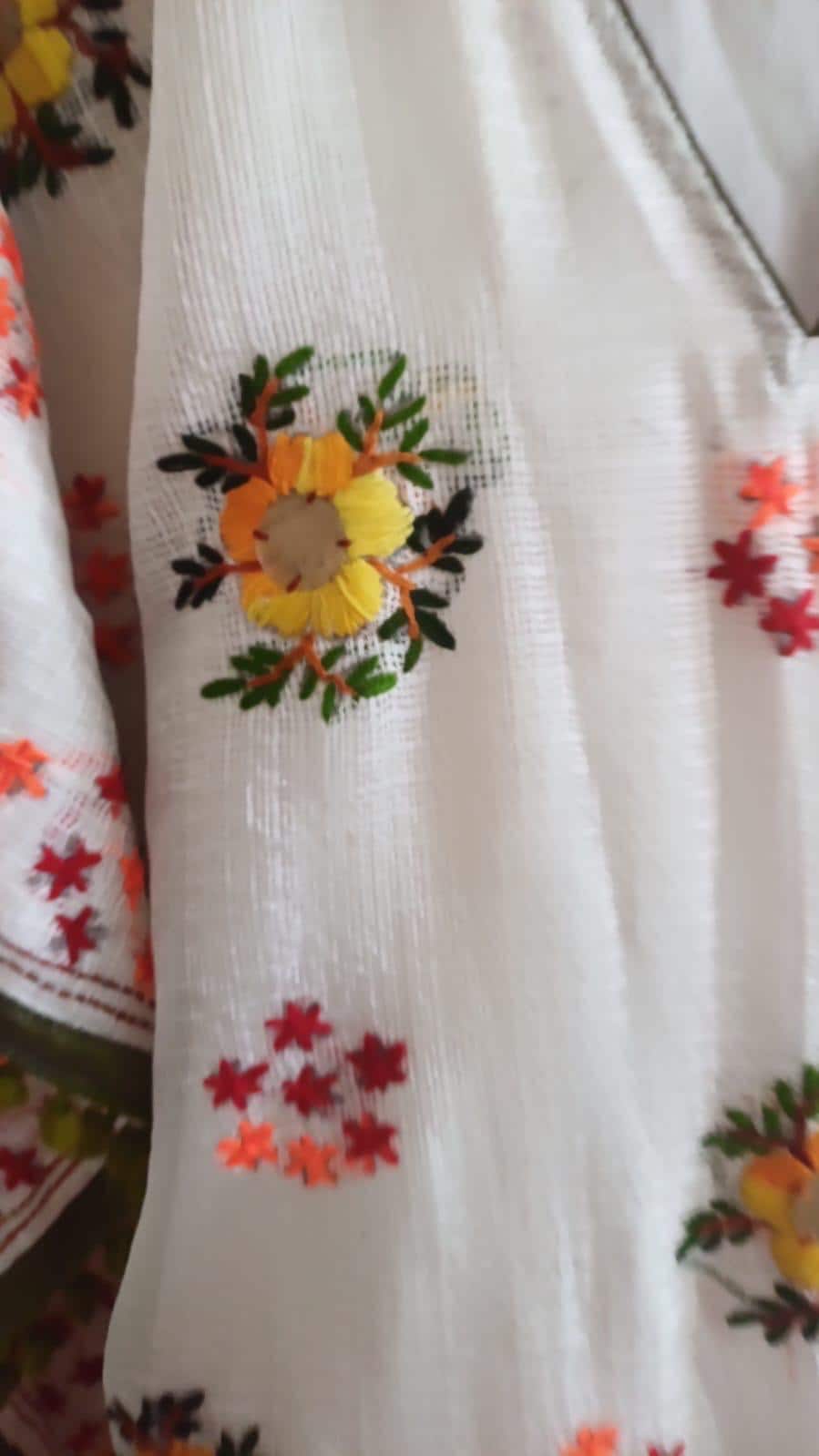 Embroidered Phulkari Kantha Cotton Silk Caftan Dress | Boho Resort Wear