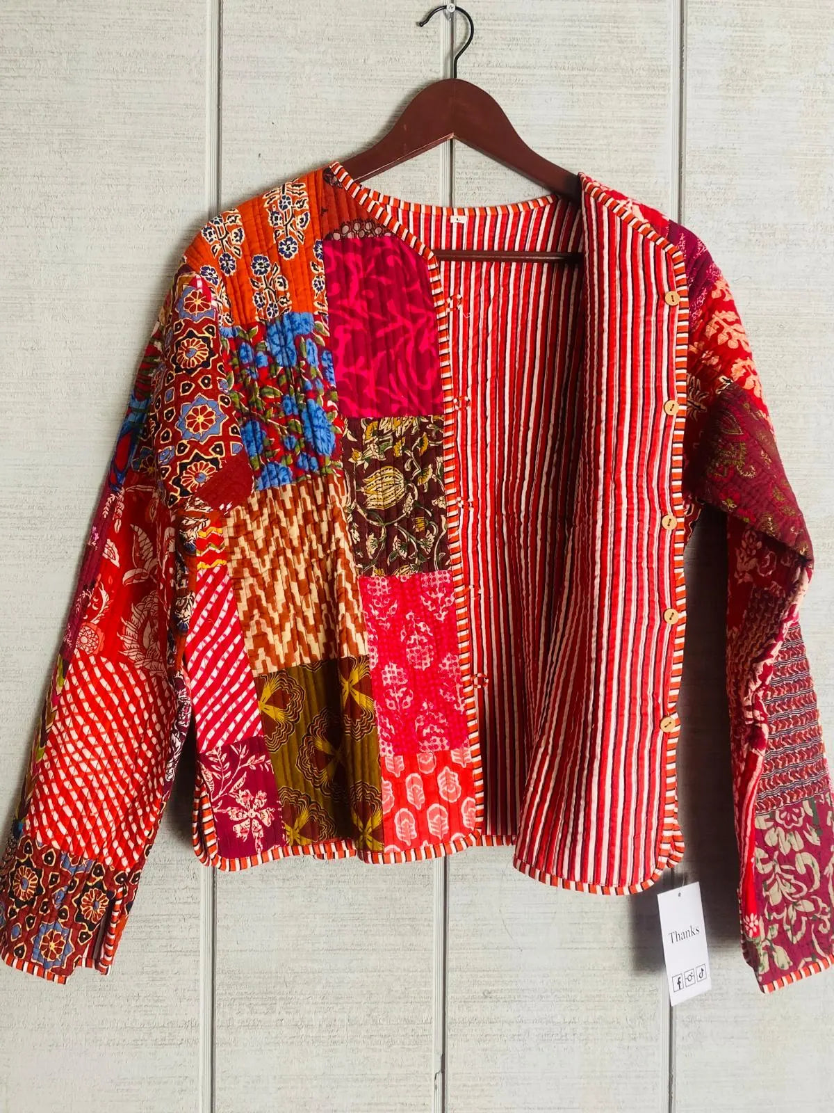 Boho Quilted Patchwork Jacket, Cotton kantha Jacket, Vintage Black Cotton Quilted Jacket, Reversible Women's Boho Coat, sustainable Gift (Copy)