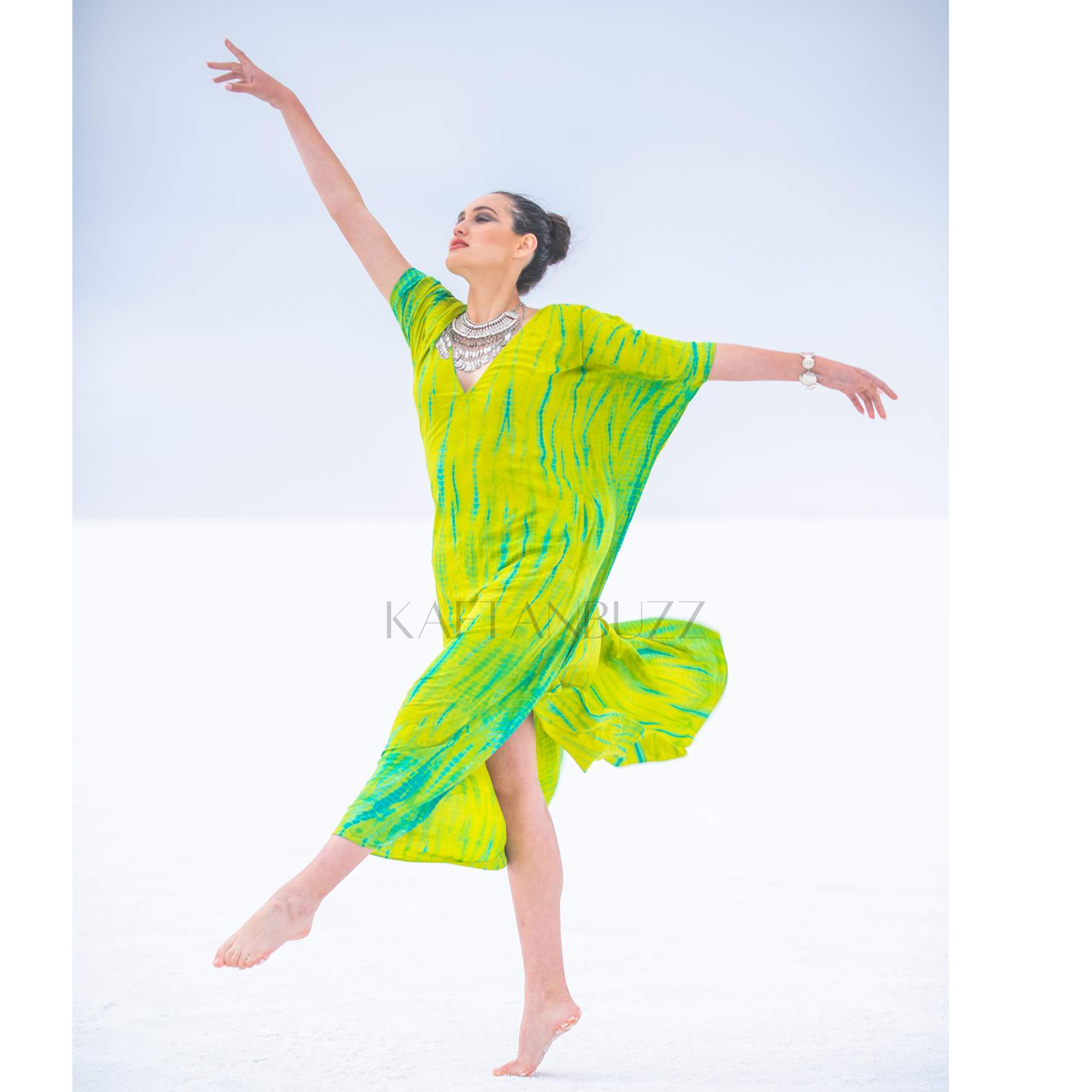 Lime green  Kaftan Dress, tie dye caftan, caftan for women, tie dye dress