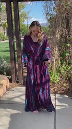 Load and play video in Gallery viewer, Tie dye kaftan kimono with pockets great summer caftan for loungewear perfect beach cover up
