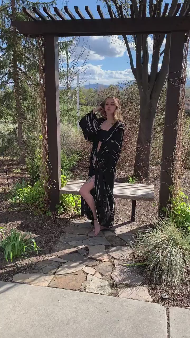 Tie dyed long kimono for women