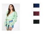 Load image into Gallery viewer, Minty green floral top with romantic sheer sleeves and front tied waist
