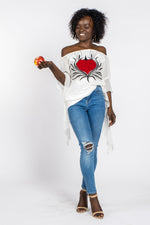 Load image into Gallery viewer, New embroidered romantic sleeves off shoulder top in white
