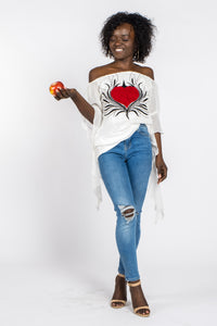 New embroidered romantic sleeves off shoulder top in white