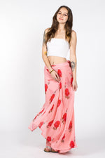 Load image into Gallery viewer, Pink Floral print wrap around skirt for spring and summer

