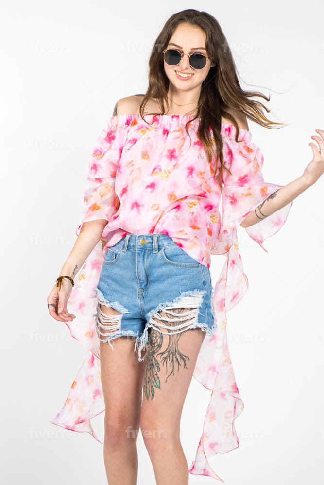New Blossom floral romantic sleeves off shoulder top