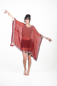 Short Kaftan Dress, Rust Caftan, Cotton Kaftan, Beach Coverup, Swimsuit Cover Up, See Trough Tunic, Sheer Resort Cover Up, Vacation Wear